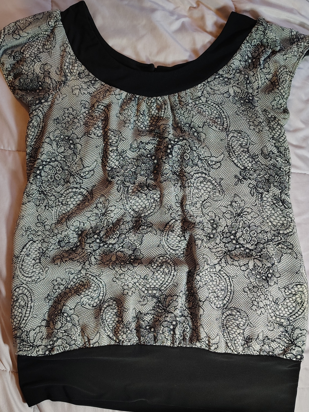 Maurices Black & Cream Lace-Print Scoop Blouse